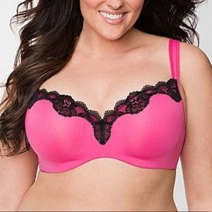 Cacique lace trim balconette bra 44C NWT pink